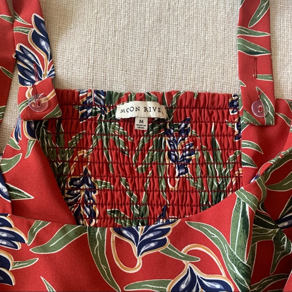 Moon River Tropical Jumpsuit Capri Length Jumper Romper rust green blue floral M - Picture 5 of 9